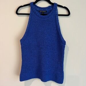 Boston Proper Royal Blue Textured Knit High Neck Halter Style Sweater Tank L